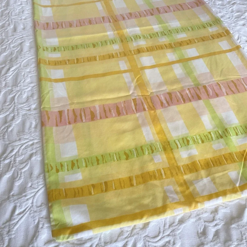 Vintage Plaid 1 King Pillowcase Yellow Green Pink‎ Percale Burlington House USA